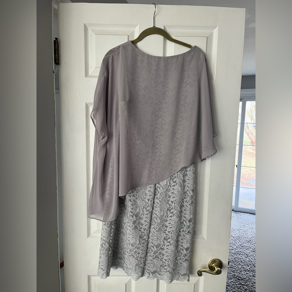Women’s dress with attached silver sheer shawl